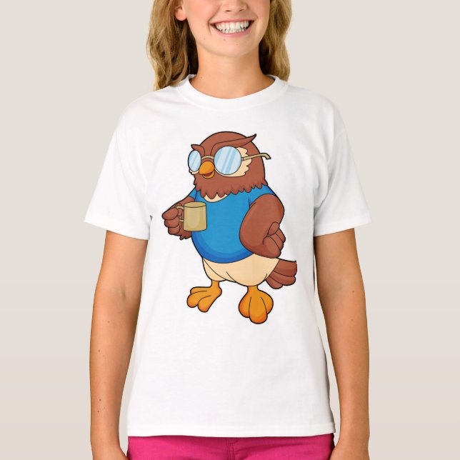 T-shirt Chouette avec tasse de café (Devant)