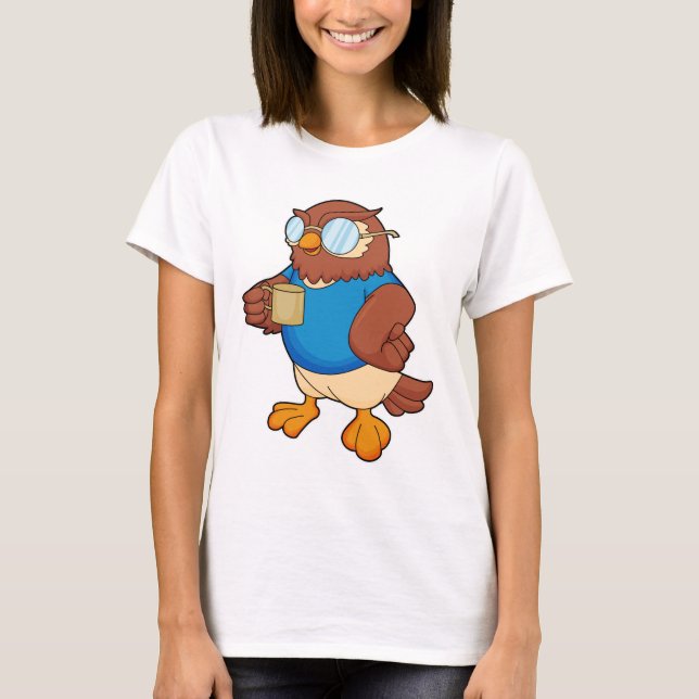 T-shirt Chouette avec tasse de café (Devant)