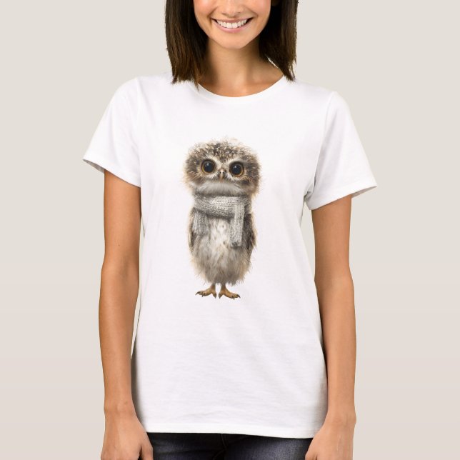 T-shirt Chouette bébé adorable en écharpe d'hiver (Devant)