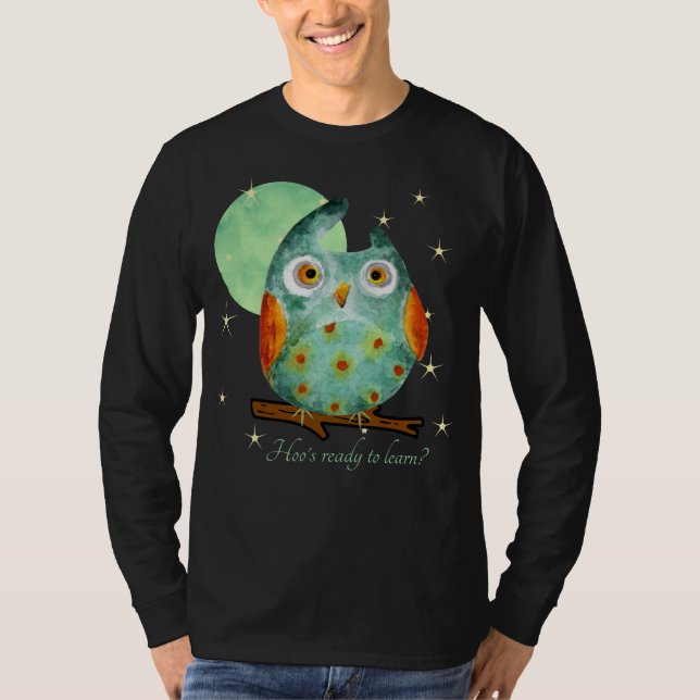 T-shirt Chouette blanche Aquarelle Style Nom École sur le  (Devant)
