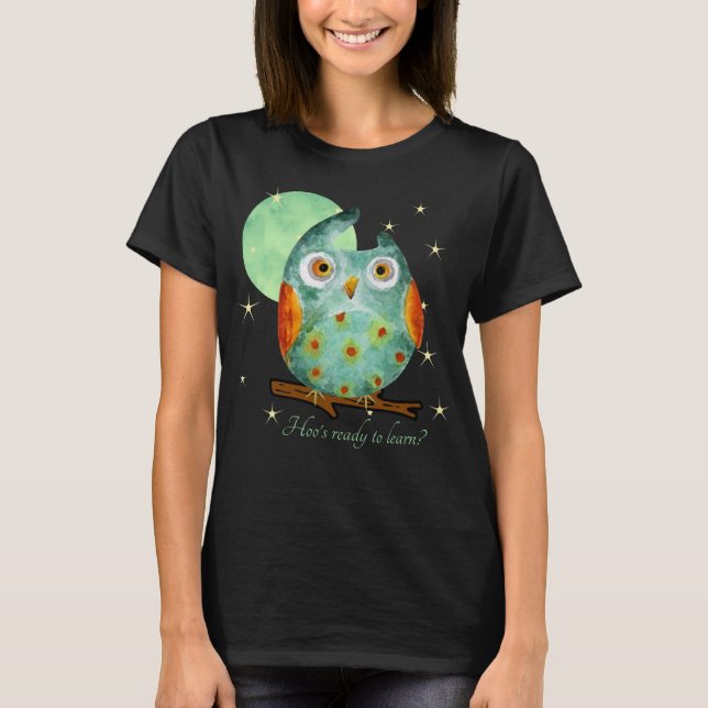 T-shirt Chouette blanche Aquarelle Style Nom École sur le  (Devant)