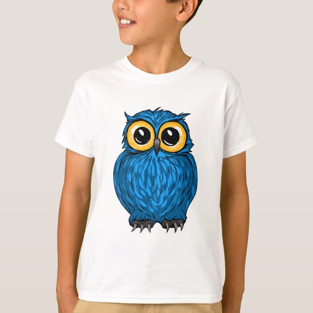 T-shirt Chouette bleue mignonne (Devant)