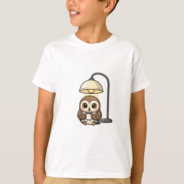 T-shirt Chouette Café Cozy Sous Lampe Enfants (Devant)