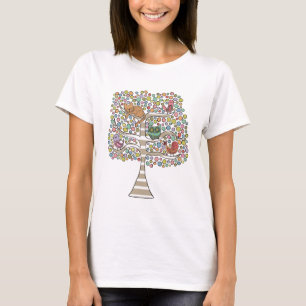 T-shirt Chouette chatte et oiseaux dans un arbre Illustrat
