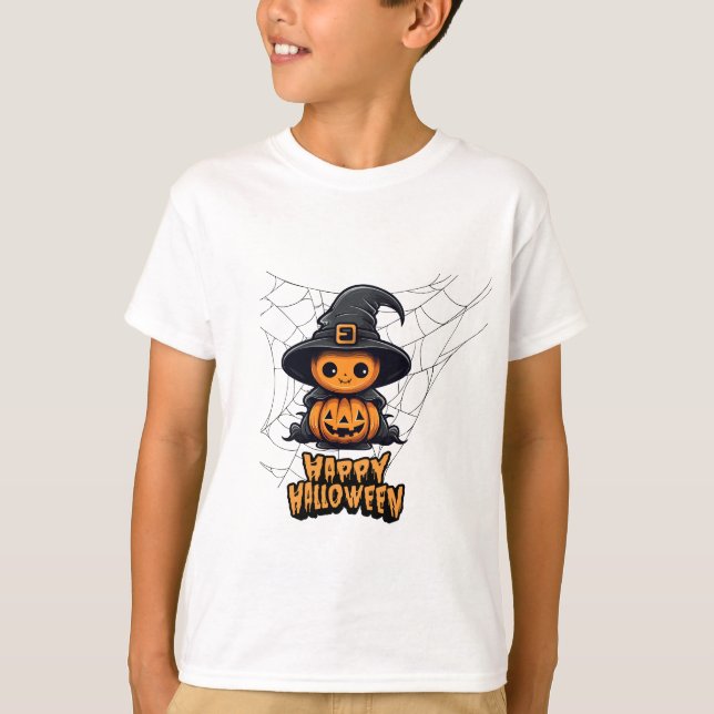 T-shirt Chouette Citrouille Kawaii Sorcière Joyeuse Hallow (Devant)
