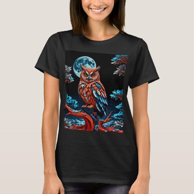 T-shirt Chouette colorée sous Pleine lune (Devant)