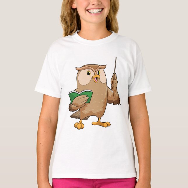 T-shirt Chouette comme enseignant avec livre et pointeur (Devant)
