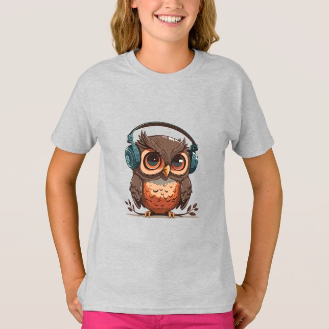 T-shirt Chouette confortable avec casque (Devant)