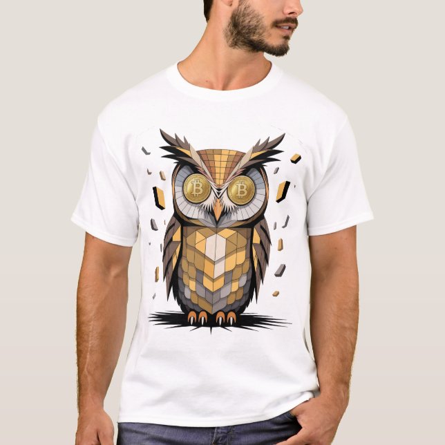 T-shirt Chouette cool Wise avec Bitcoin crypto Eyes (Devant)
