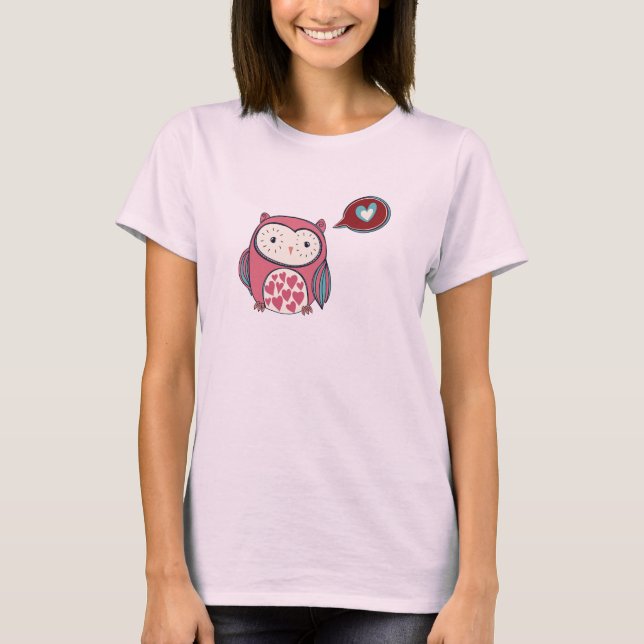 T-shirt Chouette d'amour rose (Devant)