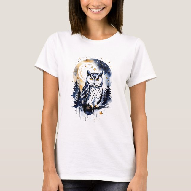 T-shirt Chouette dans une forêt étoilée (Devant)