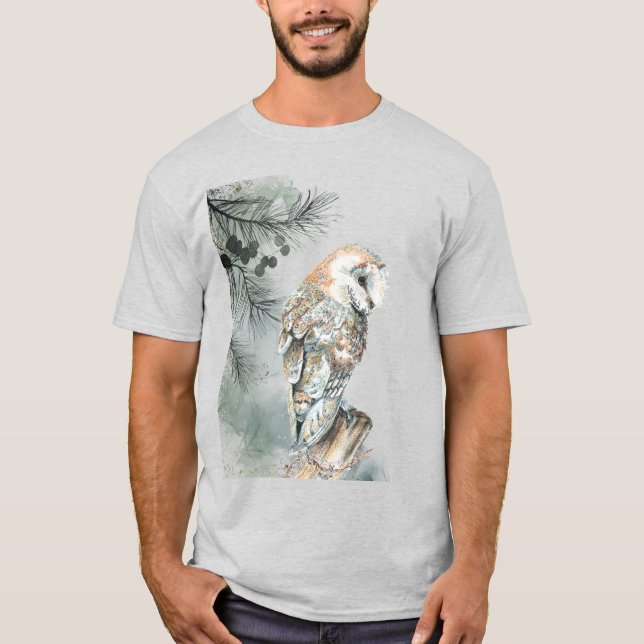 T-shirt Chouette d'aquarelle Oiseau Faune Nature Art (Devant)