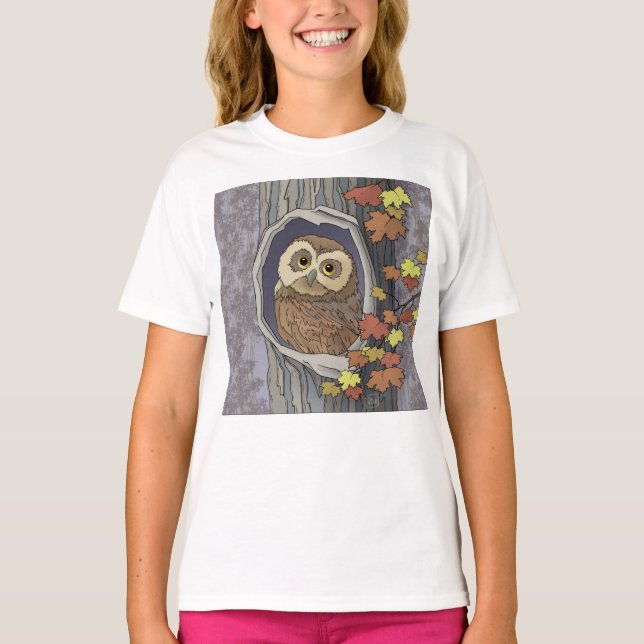 T-shirt Chouette d'automne et couleurs d'automne (Devant)