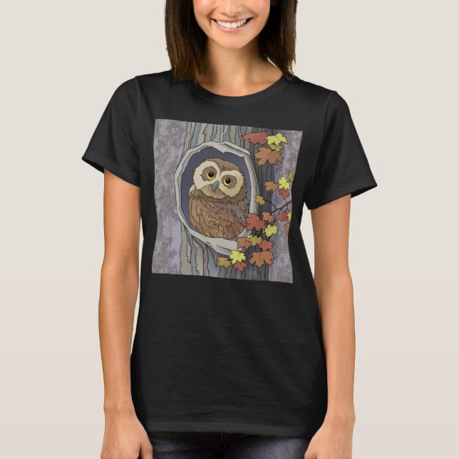 T-shirt Chouette d'automne et couleurs d'automne (Devant)