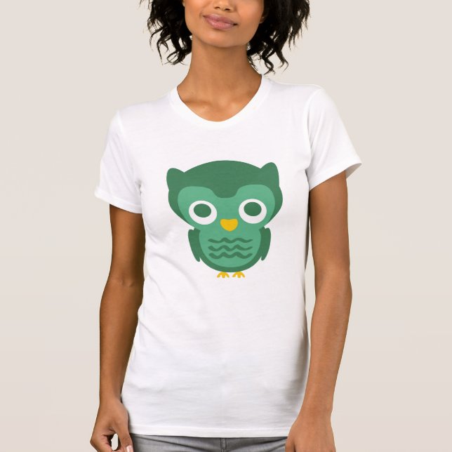 T-shirt Chouette De Cartoon Vert Et Jaune 2 (Devant)