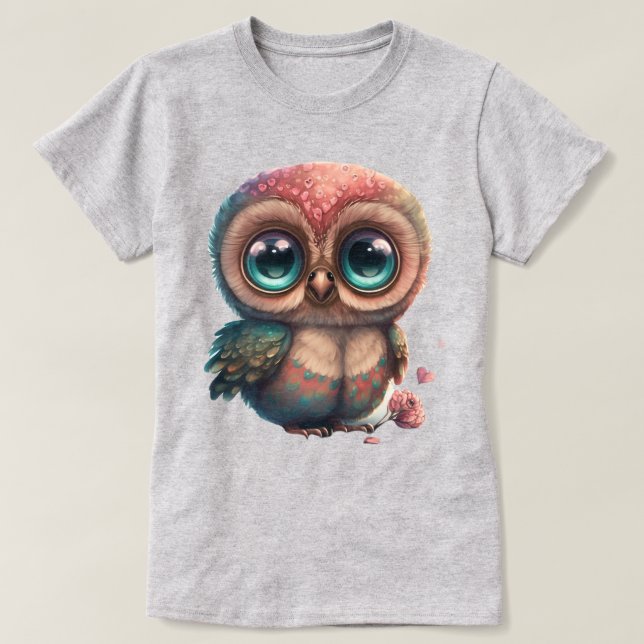 T-shirt Chouette de dessin adorable avec grands yeux et co (Design devant)