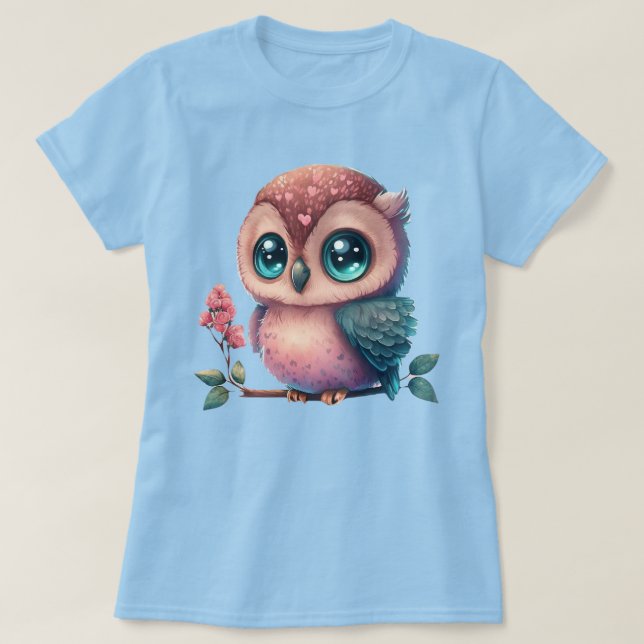 T-shirt Chouette de dessin animé perchée sur une branche a (Design devant)