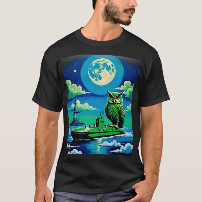 T-shirt Chouette de lune sur le Tee sous-marin (Devant)
