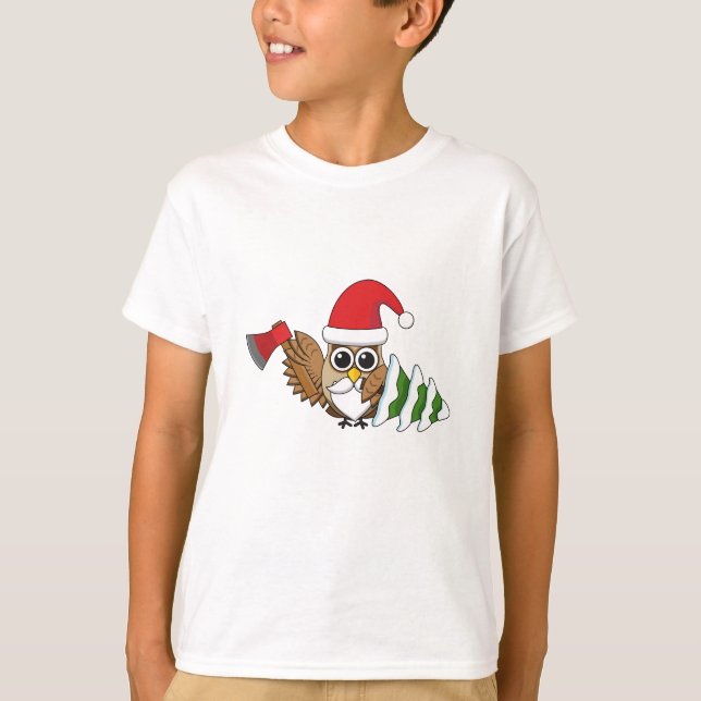 T-shirt Chouette de Noël avec renard et pin (Devant)
