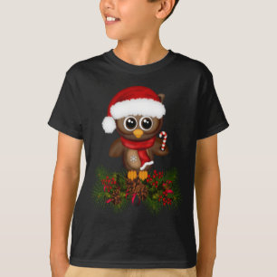 T-shirt Chouette de Noël mignonne sur la branche de pin