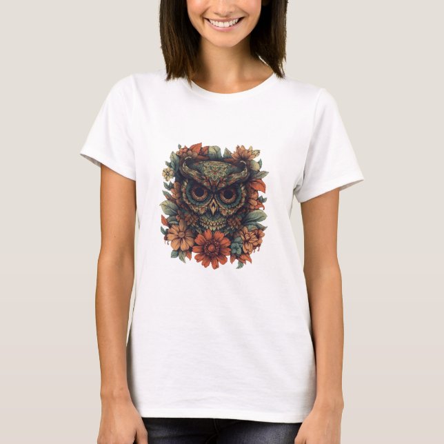 T-shirt Chouette de sagesse florale (Devant)