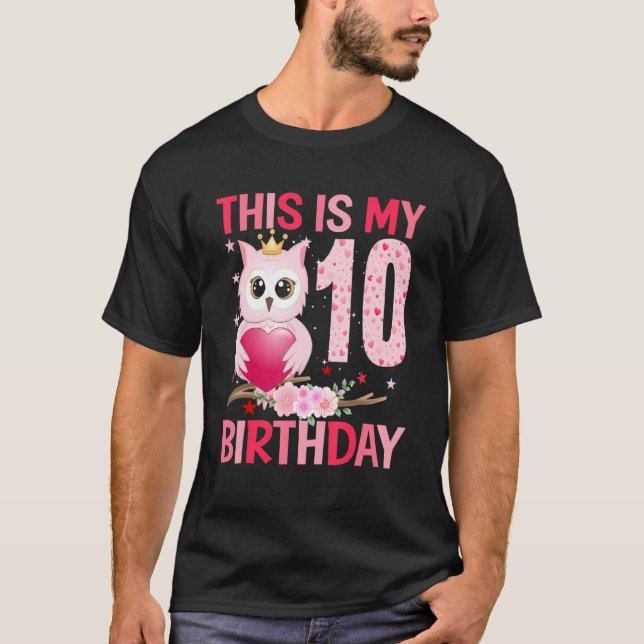 T-shirt Chouette des filles de 10 ans 10e anniversaire 2 (Devant)