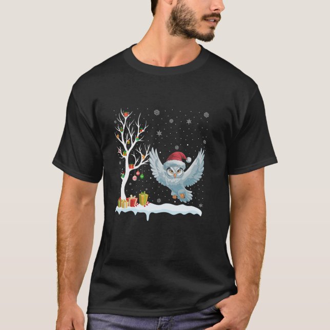 T-shirt Chouette des neiges Santa Hat Festif Arbre de Noël (Devant)
