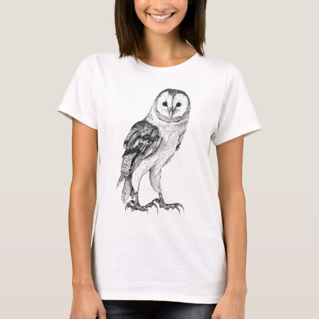 T-shirt Chouette - Dessin En Stylo Noir (Devant)