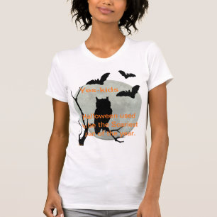 T-shirt Chouette d'Halloween blanche et chauves-souris