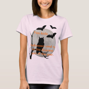 T-shirt Chouette d'Halloween rose pâle et chauves-souris