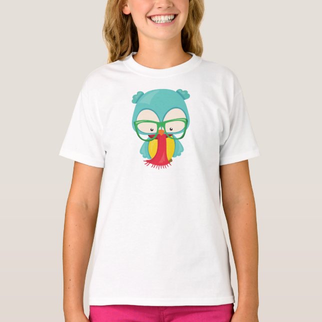 T-shirt Chouette d'hiver, Hipster Owl, Chouette avec lunet (Devant)