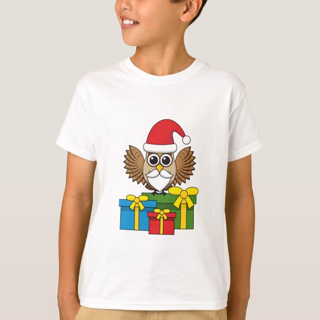 T-shirt Chouette du Père Noël avec présents (Devant)