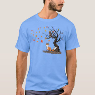 T-shirt Chouette en automne Arbre érable Chêne Feuille Ani