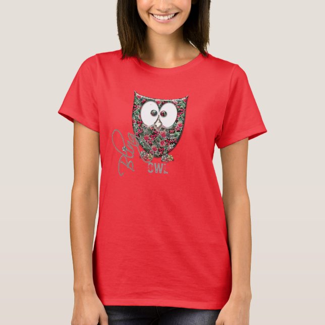 T-shirt Chouette en pierre rose fleurie (Devant)