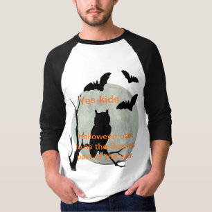T-shirt Chouette et chauve-souris d'Halloween noir et blan