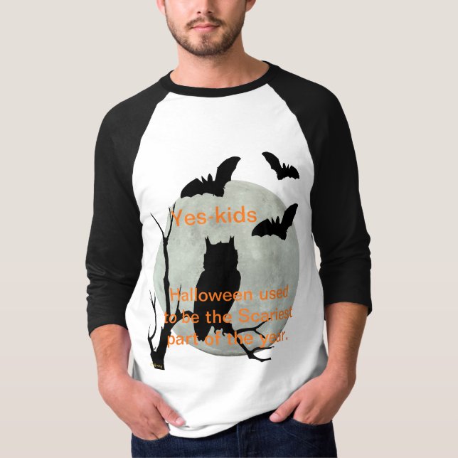 T-shirt Chouette et chauve-souris d'Halloween noir et blan (Devant)