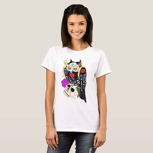 T-shirt Chouette Et Crâne À Sucre (Devant entier)