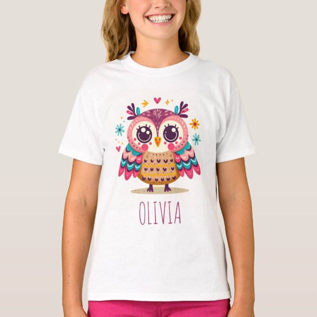 T-shirt Chouette fantaisiste colorée mignonne (Devant)