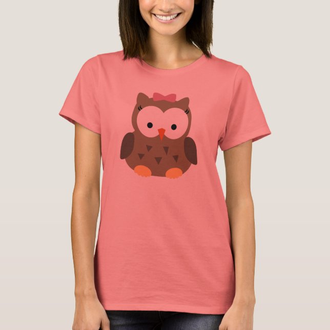 T-shirt Chouette fille mignonne avec cabot rose (Devant)