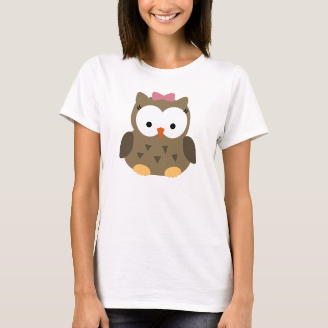 T-shirt Chouette fille mignonne avec cabot rose (Devant)