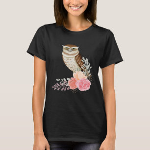 T-shirt Chouette Fleur Rose Oiseau Sauvage Chouette Vintag