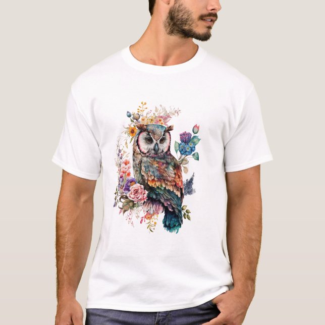 T-Shirt Chouette Florale Colorée (Devant)