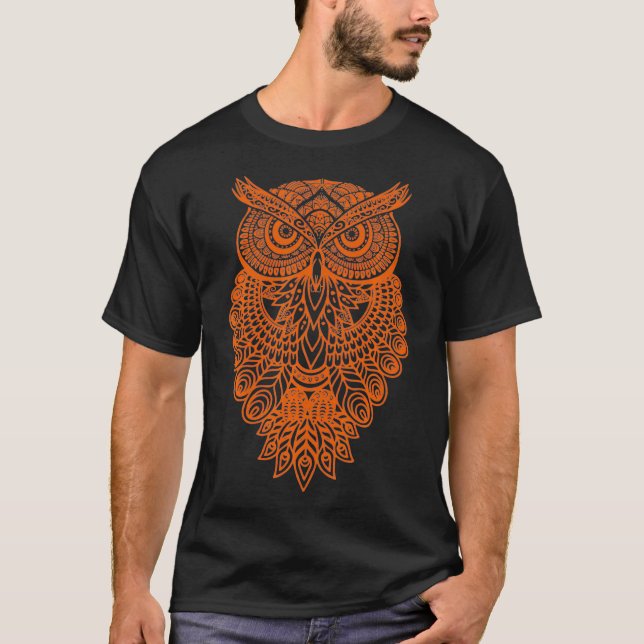 T-shirt Chouette géométrique Art Mandala Style Oiseaux Hom (Devant)