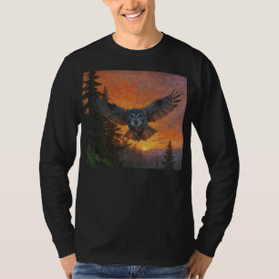 T-shirt Chouette grise au coucher du soleil