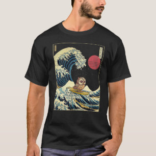 T-shirt Chouette Japonais Kanagawa Vague drôle Surf animal
