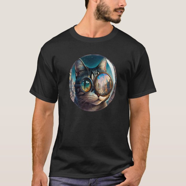 T-shirt Chouette Loupe Chat Rétro Électro Drôle Mignon (Devant)
