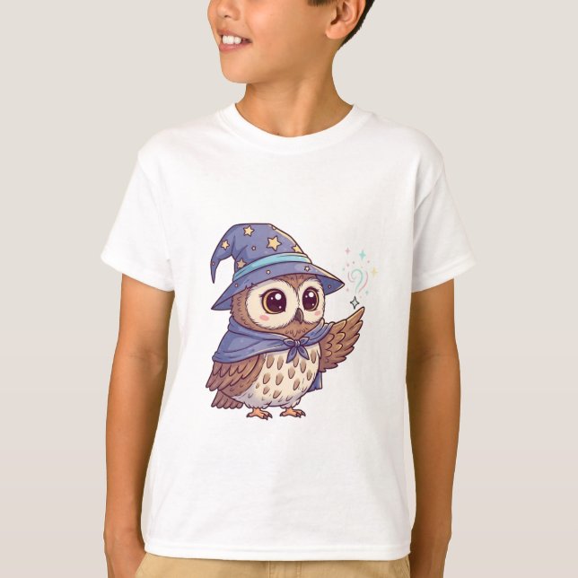 T-shirt Chouette magicienne lançant un sort (Devant)