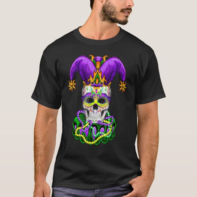 T-shirt Chouette Mardi gras Skull Jester Hat Masked Beads (Devant)