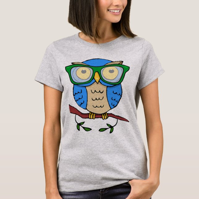 T-shirt Chouette mignonne avec des lunettes vertes (Devant)