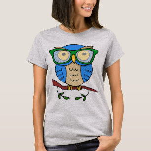 T-shirt Chouette mignonne avec lunettes vertes